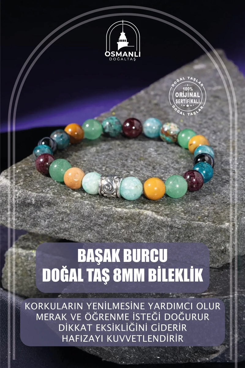 Başak Burcu Bileklik Amazonit, Bordo Granat Lal, Jasper, Krizokol, Mavi Apatit, Siyah Göz Akik, Yeşil Aventurin