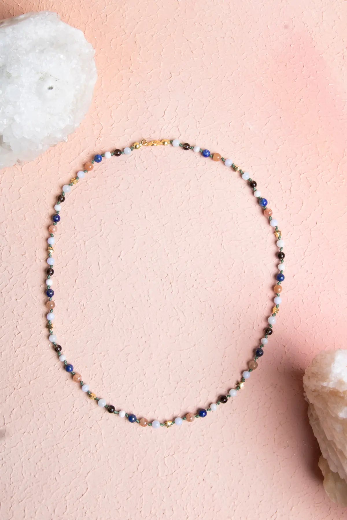 Sertifikalı Terazi Burcu Gümüş Yıldızlı Doğal Taş Kolye