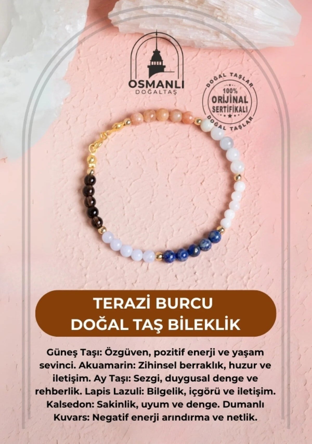 Sertifikalı Terazi Burcu Doğal Taş Bileklik