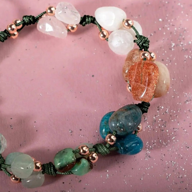 Terazi Burcu Bileklik Akuamarin, Ay Taşı, Güneş Taşı, Krizopras, Mavi Apatit, Pembe Kuvars, Yeşil Aventurin