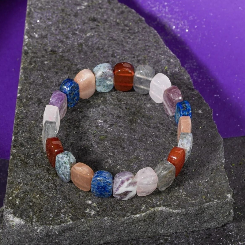Terazi Burcu Bileklik Ametist, Dumanlı Kuvars, Güneş Taşı, Kırmızı Akik, Labradorit, Lapis Lazuli, Pembe Kuvars