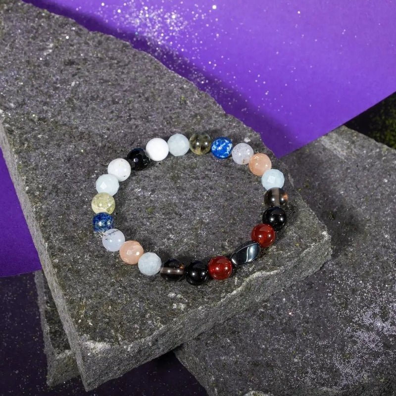 Terazi Burcu Bileklik Akuamarin, Ay Taşı, Dumanlı Kuvars, Golden Obsidyen, Güneş Taşı, Kırmızı Akik, Labradorit, Lapis Lazuli