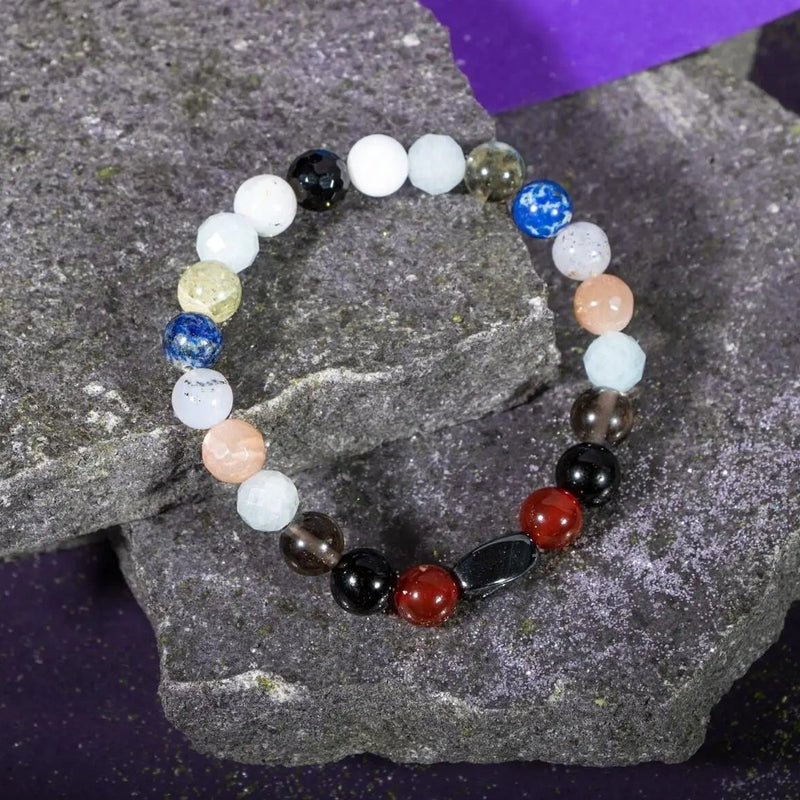 Terazi Burcu Bileklik Akuamarin, Ay Taşı, Dumanlı Kuvars, Golden Obsidyen, Güneş Taşı, Kırmızı Akik, Labradorit, Lapis Lazuli