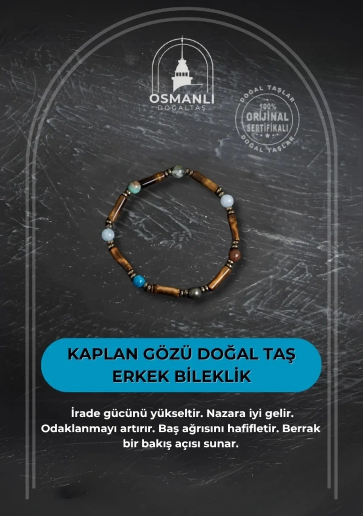 Sertifikalı Kaplan Gözü ve Doğal Taş Terazi Burcu Erkek Bileklik