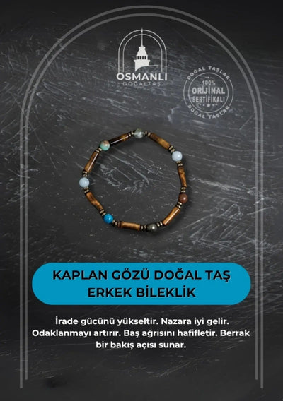Sertifikalı Kaplan Gözü ve Doğal Taş Terazi Burcu Erkek Bileklik