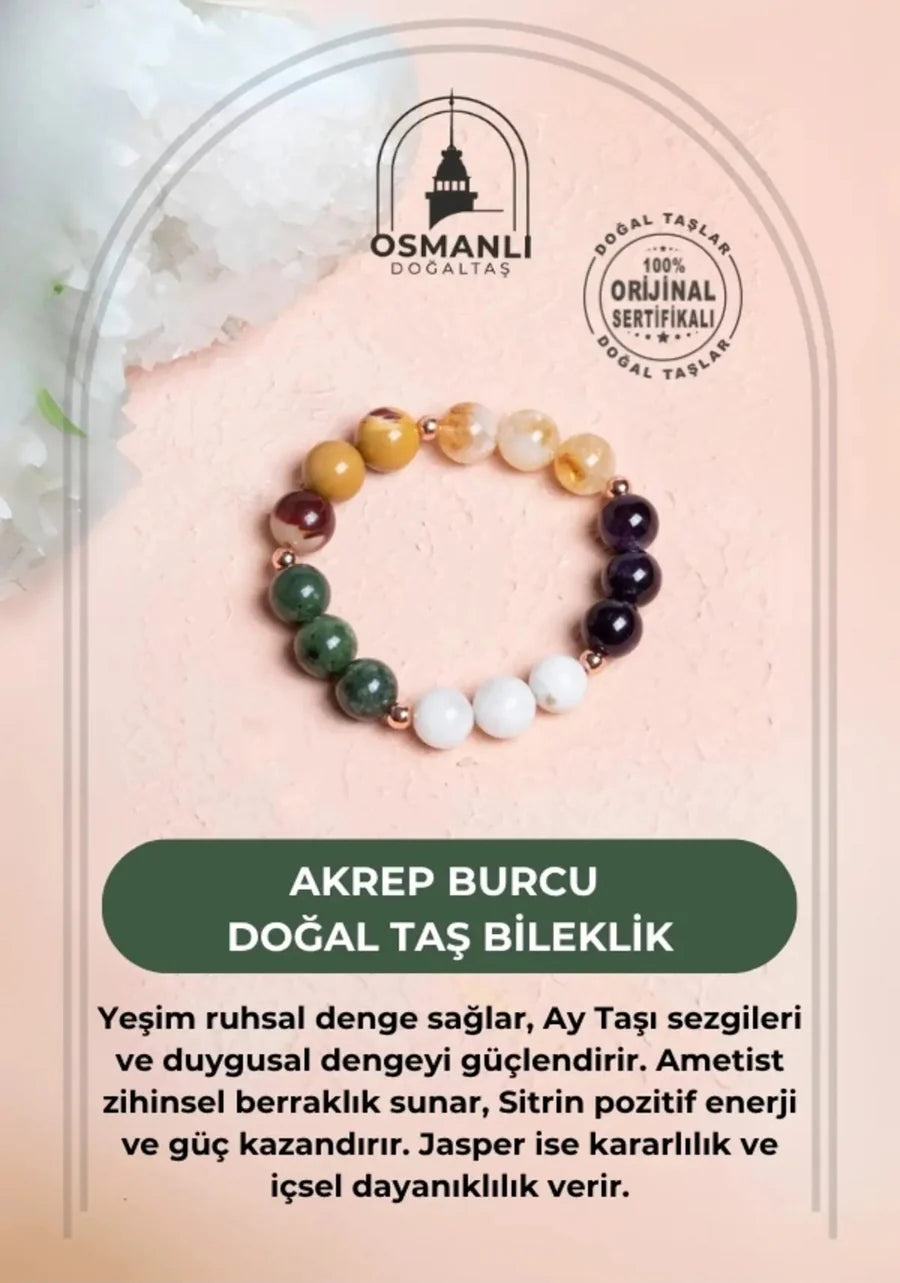 Sertifikalı  Doğal Taş Bileklik-Akrep Burcu