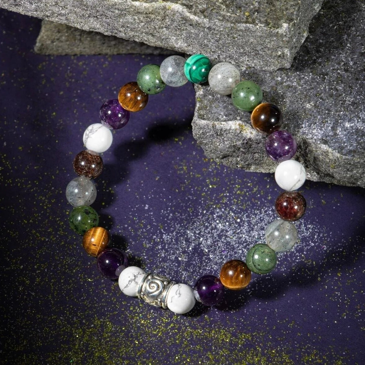 Akrep Burcu Bileklik Ametist, Bordo Granat Lal, Havlit, Kaplan Gözü, Labradorit, Yeşim