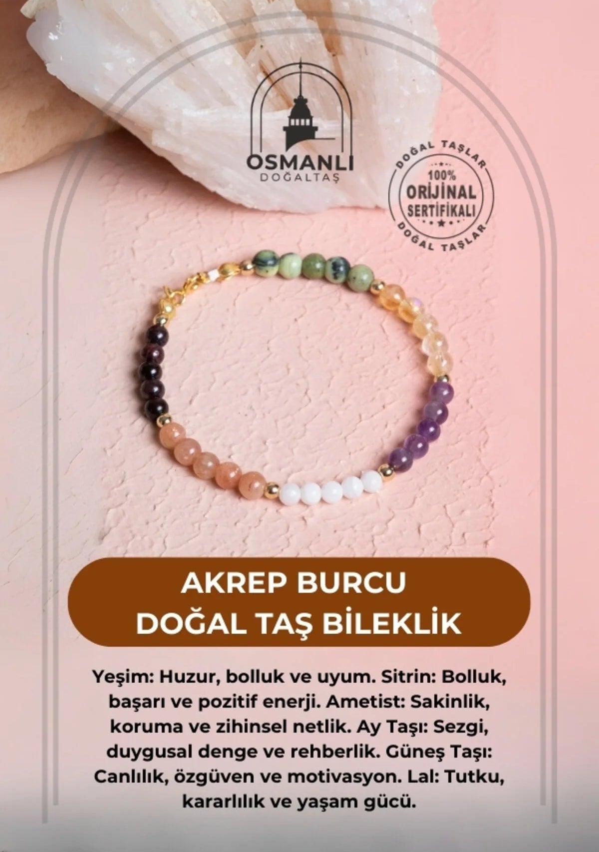 Sertifikalı Akrep Burcu Doğal Taş Bileklik