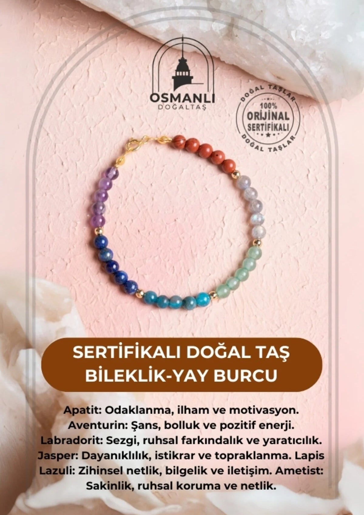 Sertifikalı Doğal Taş Bileklik-Yay Burcu