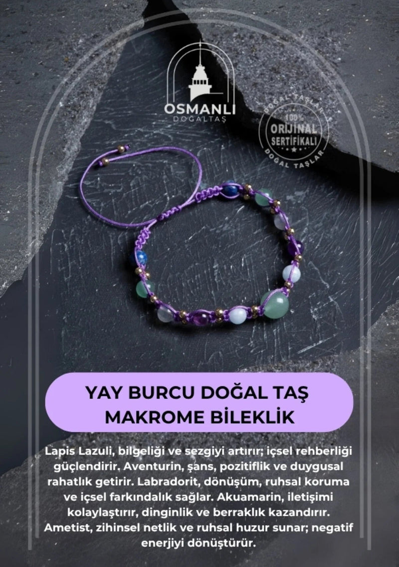 Sertifikalı Doğal Taş Makrome Bileklik-Yay Burcu
