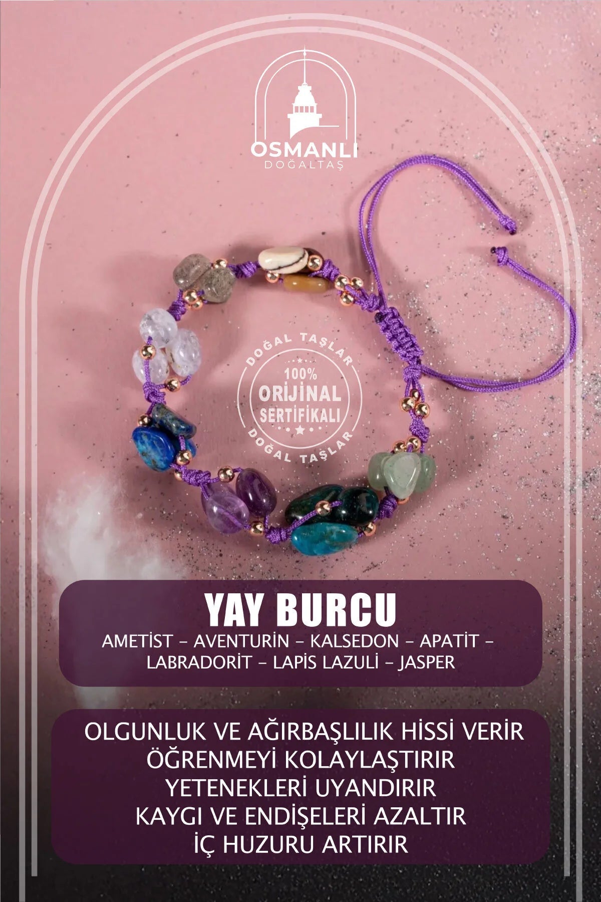 Yay Burcu Bileklik Ametist, Jasper, Kalsedon, Labradorit, Lapis Lazuli, Mavi Apatit, Yeşil Aventurin