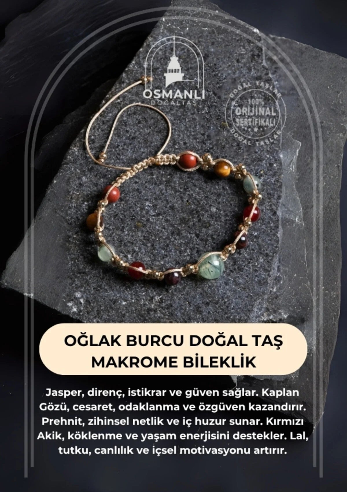 Sertifikalı Oğlak Burcu Doğal Taş Makrome Bileklik