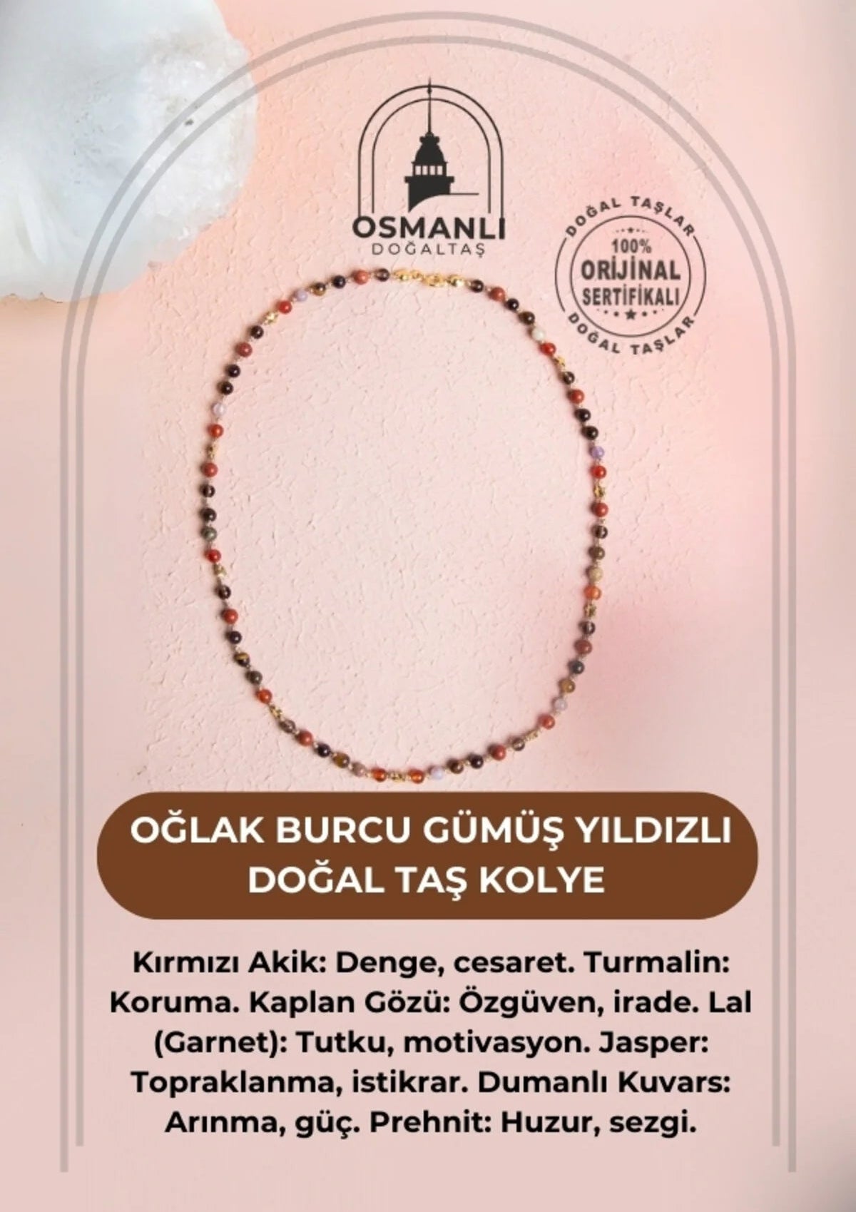 Sertifikalı Oğlak Burcu Gümüş Yıldızlı Doğal Taş Kolye