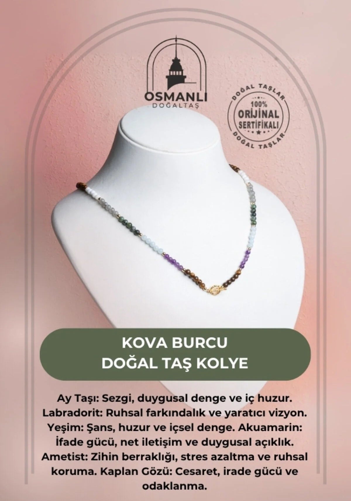 Sertifikalı Kova Burcu Doğal Taş Kolye