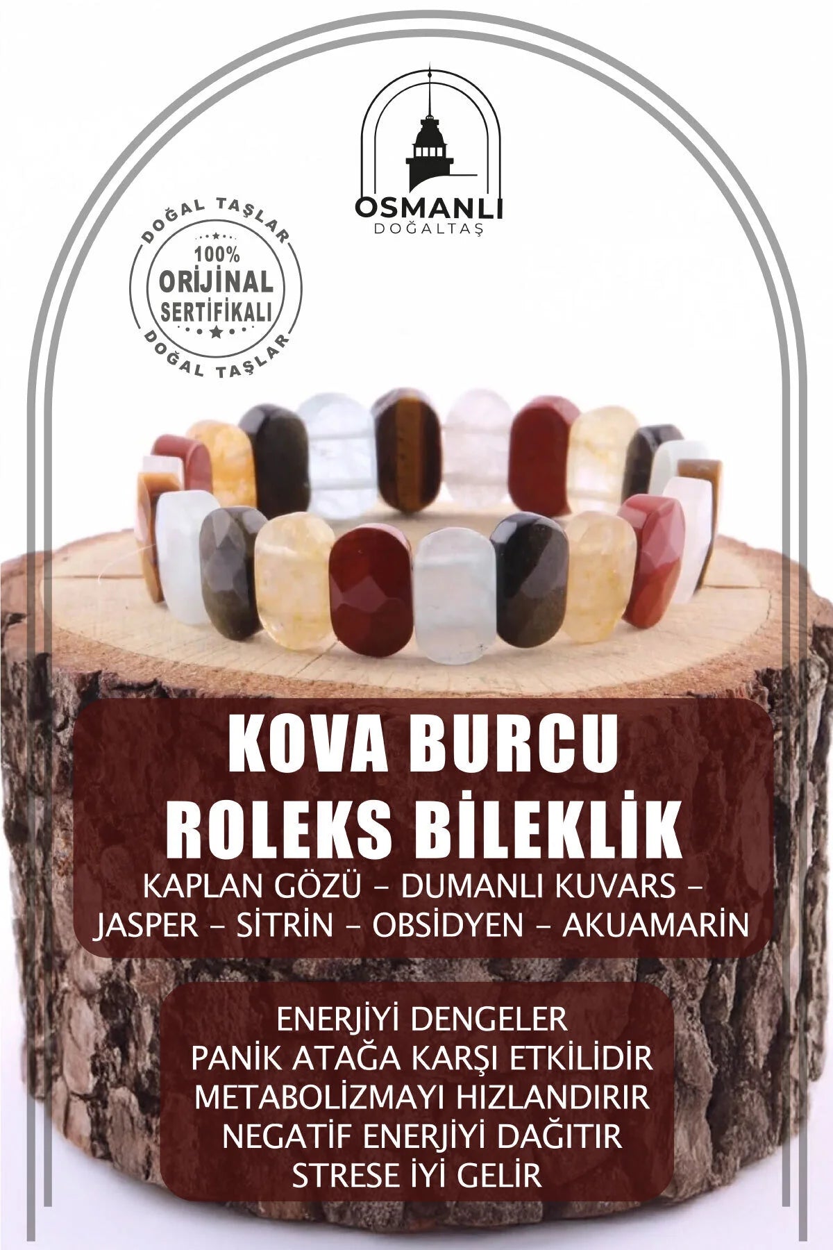 Sertifikalı Kova Burcu Roleks Doğal Taş Bileklik (SK:346)