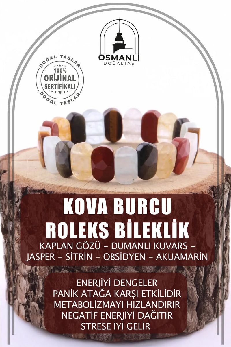 Sertifikalı Kova Burcu Roleks Doğal Taş Bileklik (SK:346)