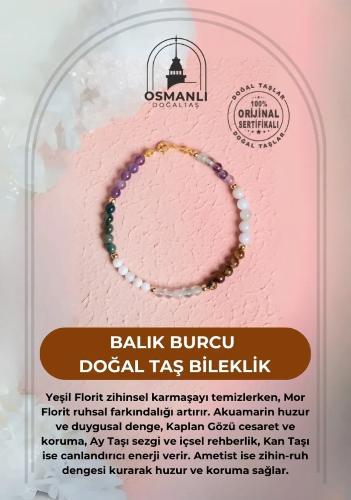 Sertifikalı Balık Burcu Doğal Taş Bileklik