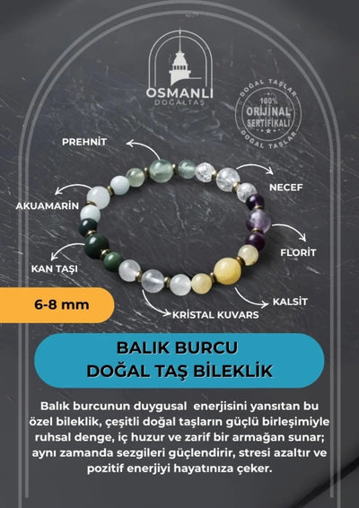 Osmanlı Doğal Taş Sertifikalı Balık Burcu Doğal Taş Bileklik