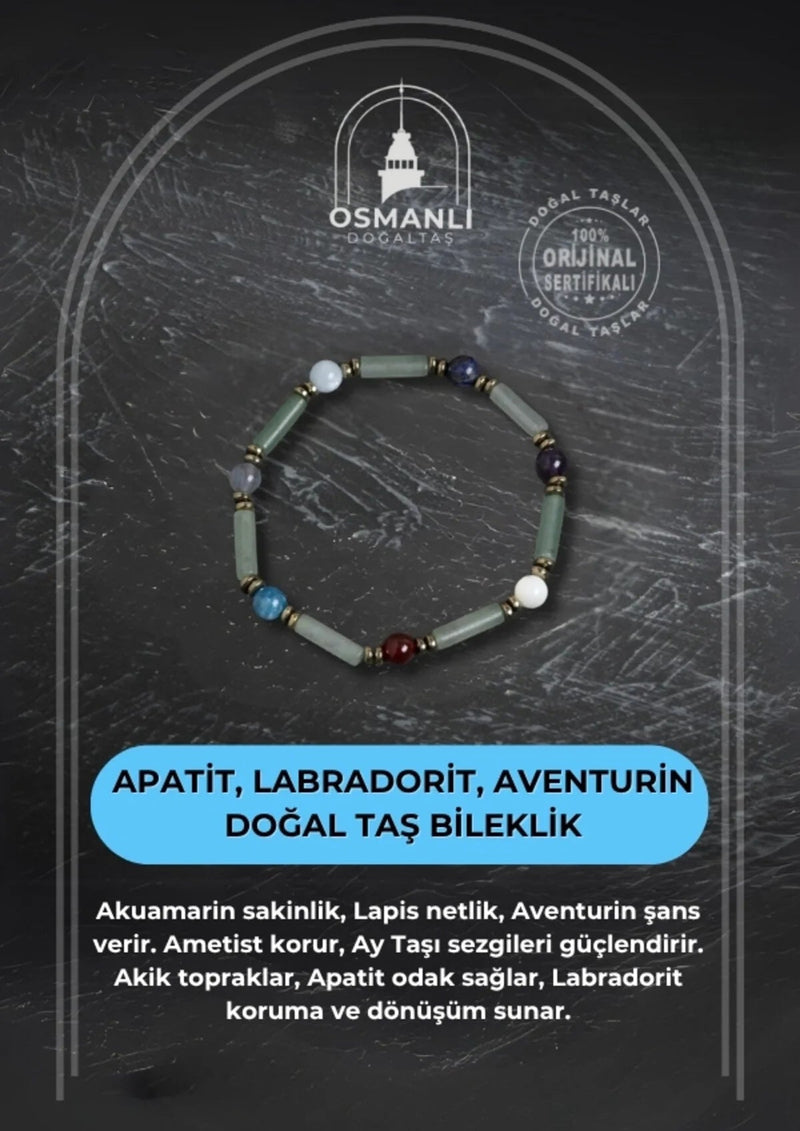 Sertifikalı Apatit, Labradorit ve Aventurin Doğal Taş Bileklik