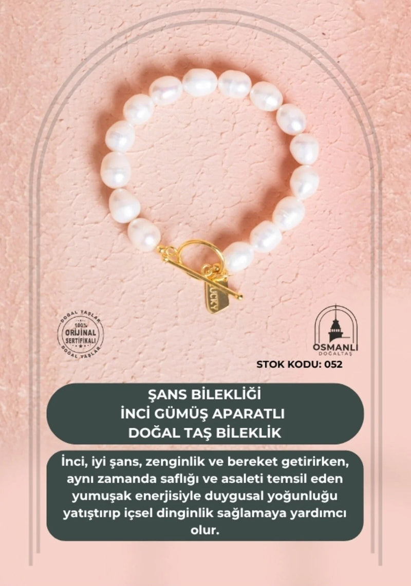 Sertifikalı Şans Bilekliği: İnci Gümüş Aparatlı Doğal Taş Bileklik (SK:052)