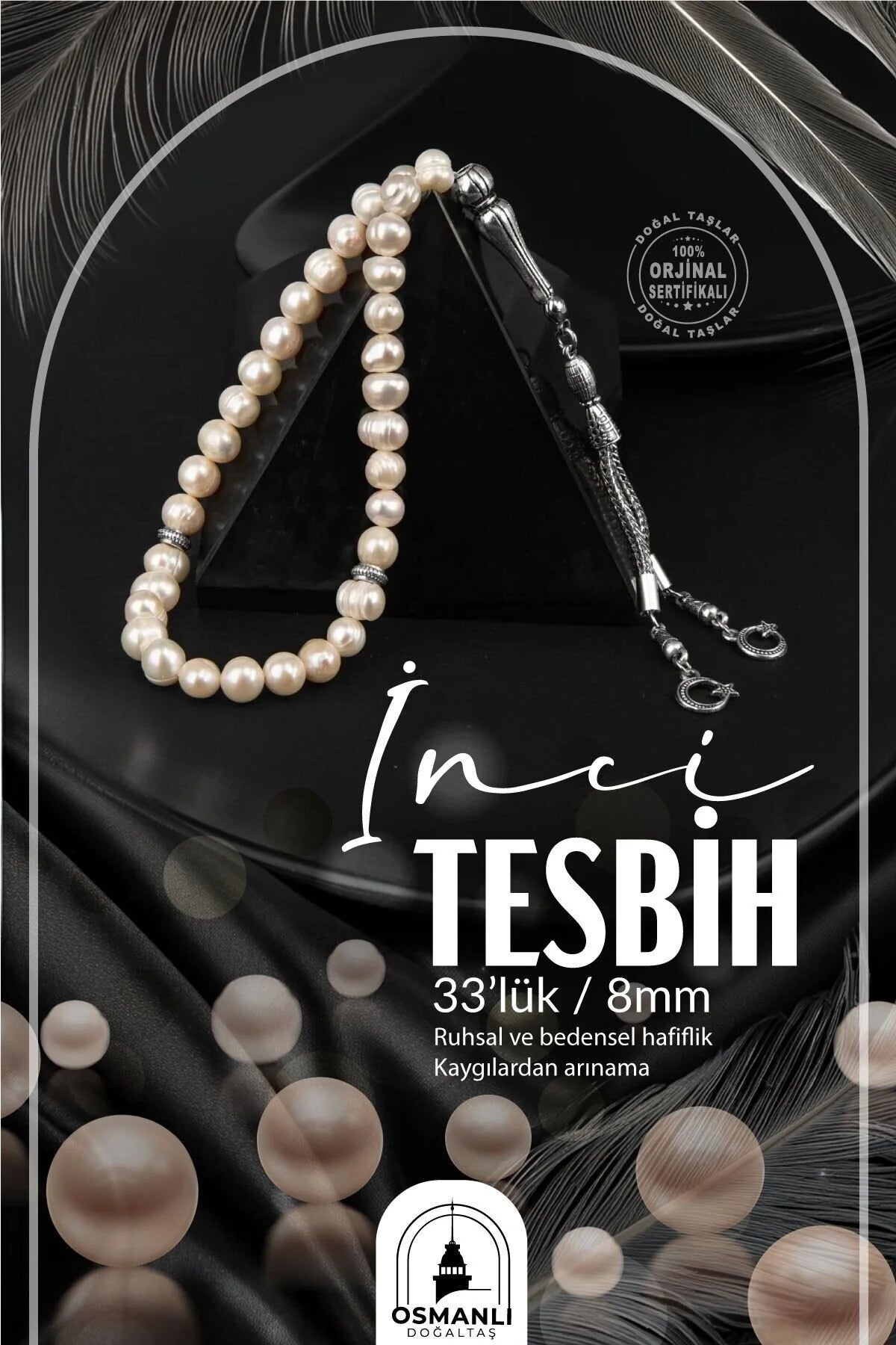 İnci Doğal Taş Tesbih 33lük - 8mm