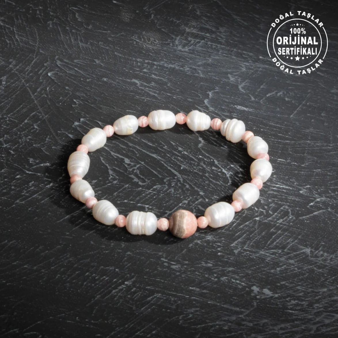 Sertifikalı Orijinal İnci Rodokrozit Doğal Taş Bileklik-Dişil Enerji