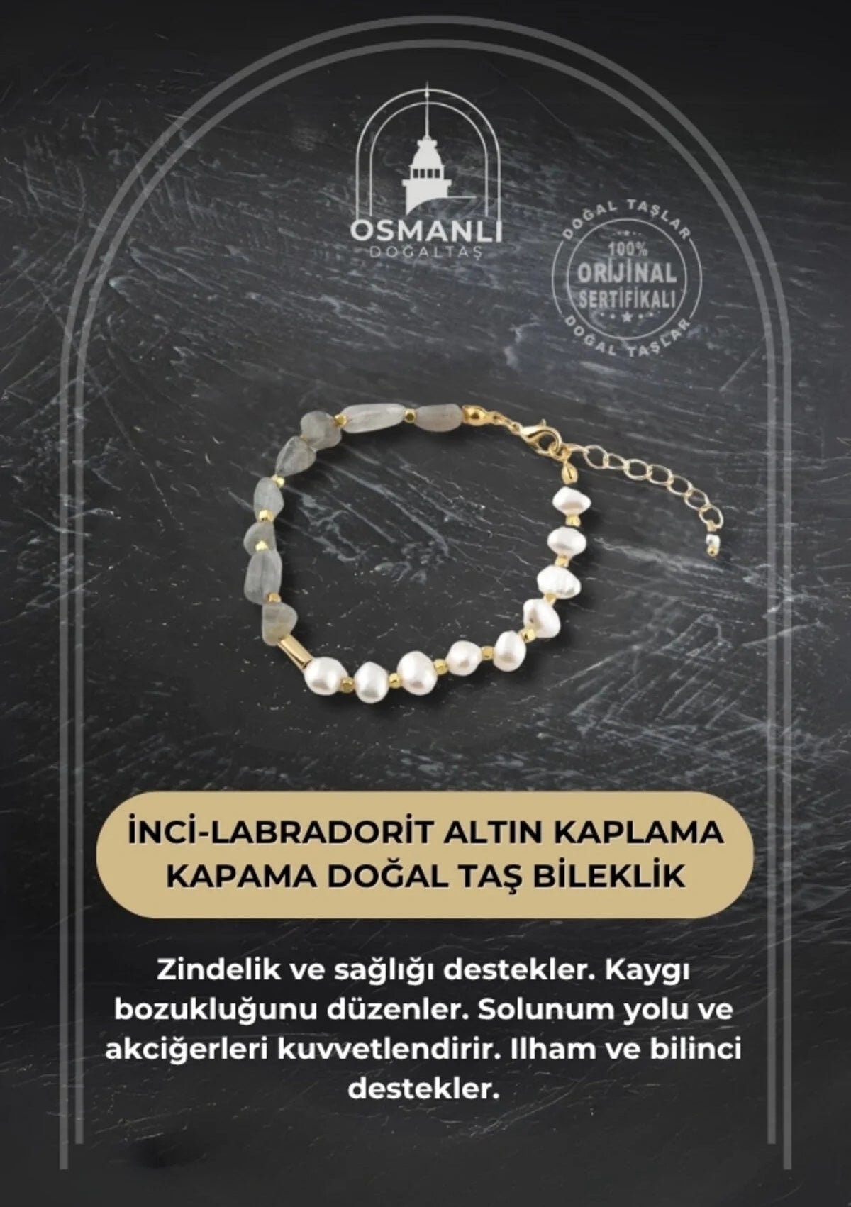 İnci-Labradorit Altın Kaplama Kapama Doğal Taş Bileklik