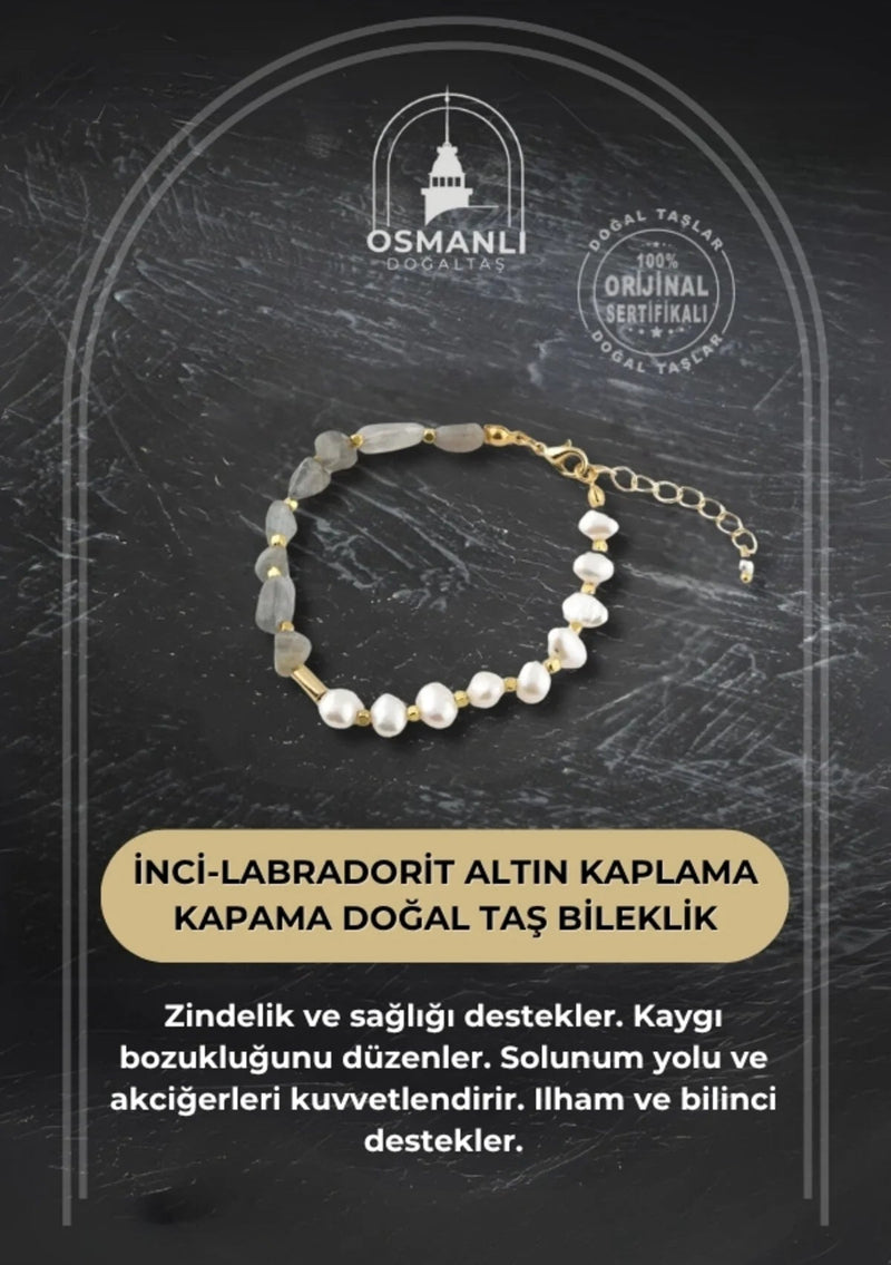 İnci-Labradorit Altın Kaplama Kapama Doğal Taş Bileklik