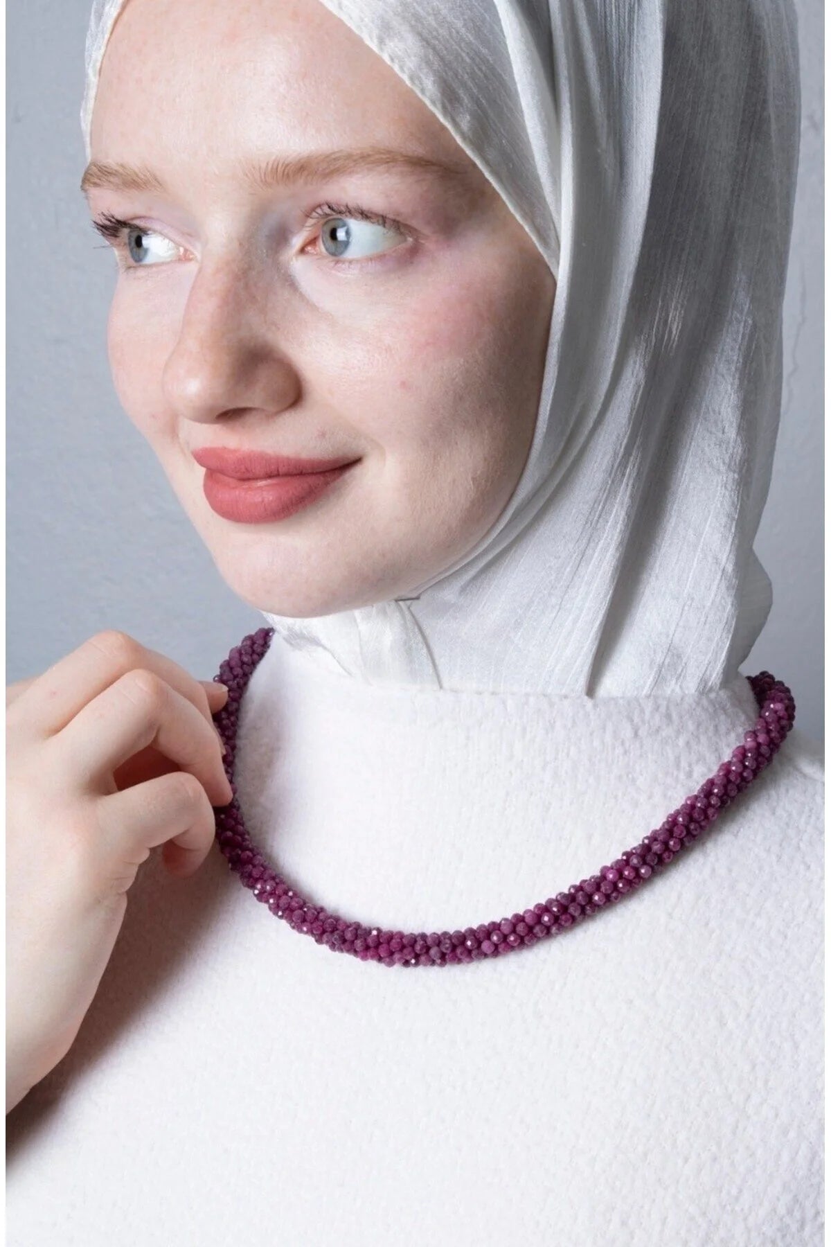 Sertifikalı El İşçiliği Örme Yakut Gümüş Kapama Kolye (SK:419)