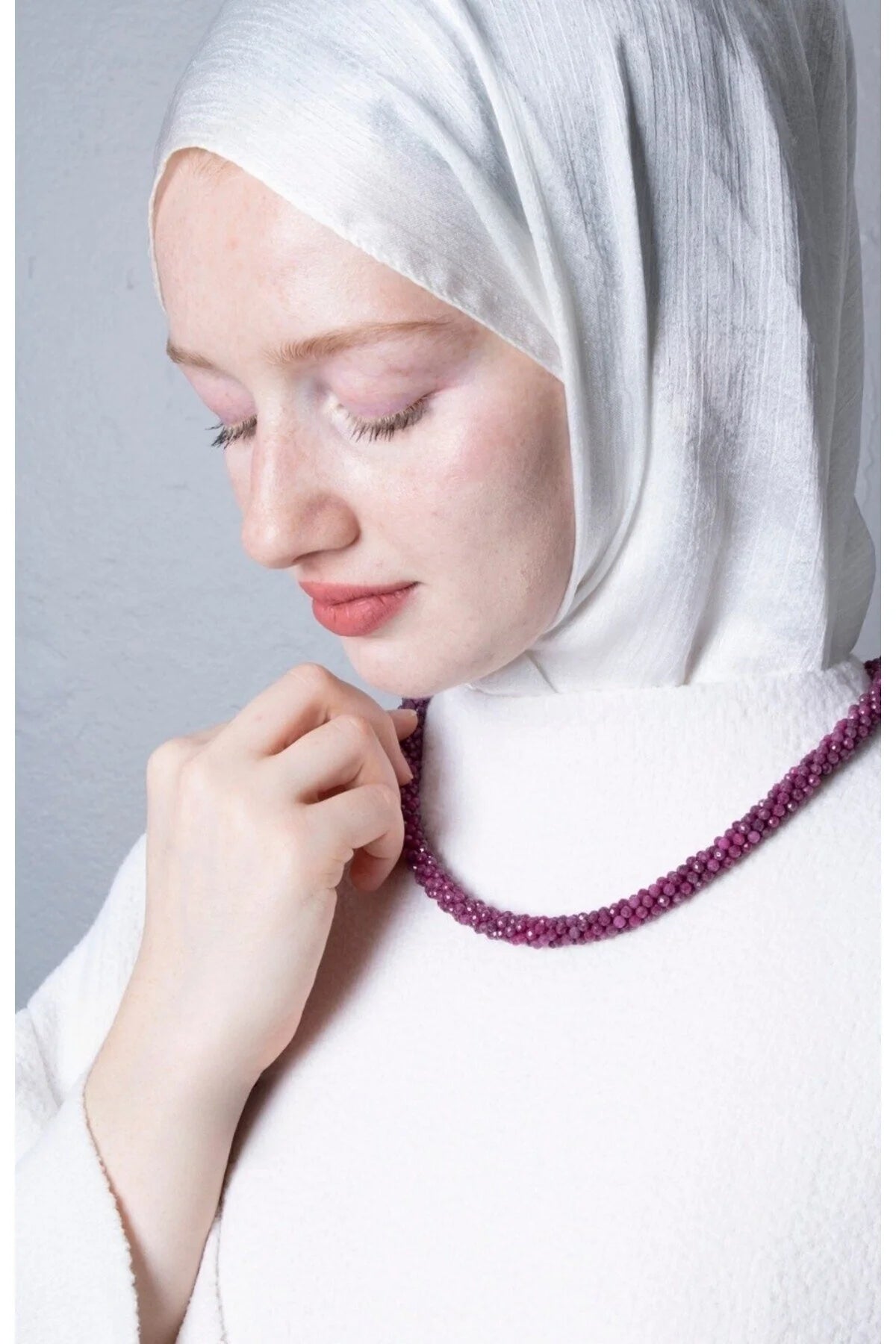 Sertifikalı El İşçiliği Örme Yakut Gümüş Kapama Kolye (SK:419)