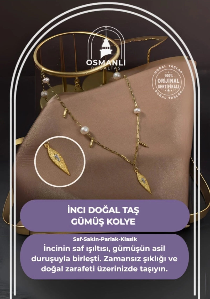 İnci Doğal Taş Gümüş Kolye
