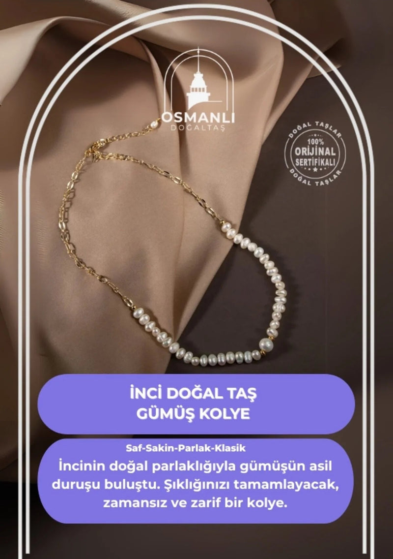 İnci Doğal Taş Gümüş Kolye