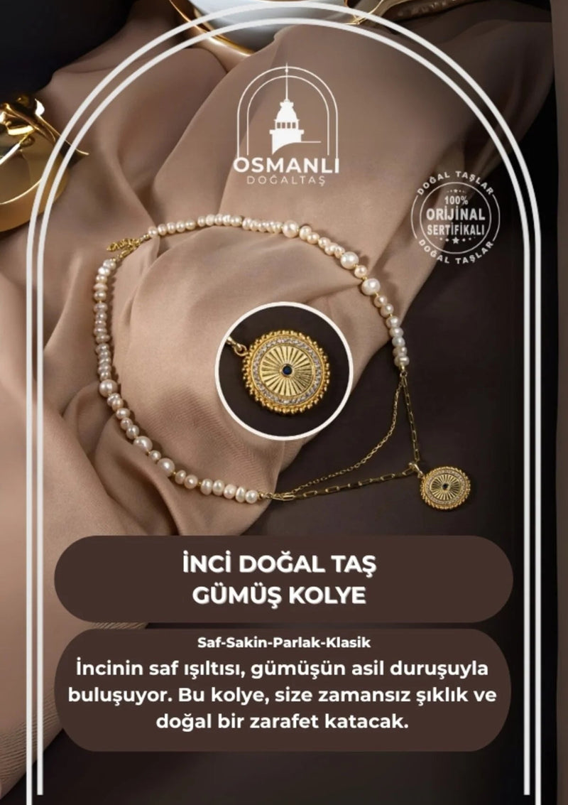 İnci Doğal Taş Gümüş Kolye