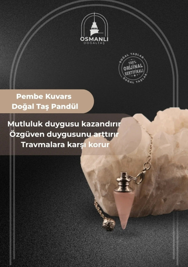 Osmanlı Doğal Taş Sertifikalı Pembe Kuvars Enerji Pandülü