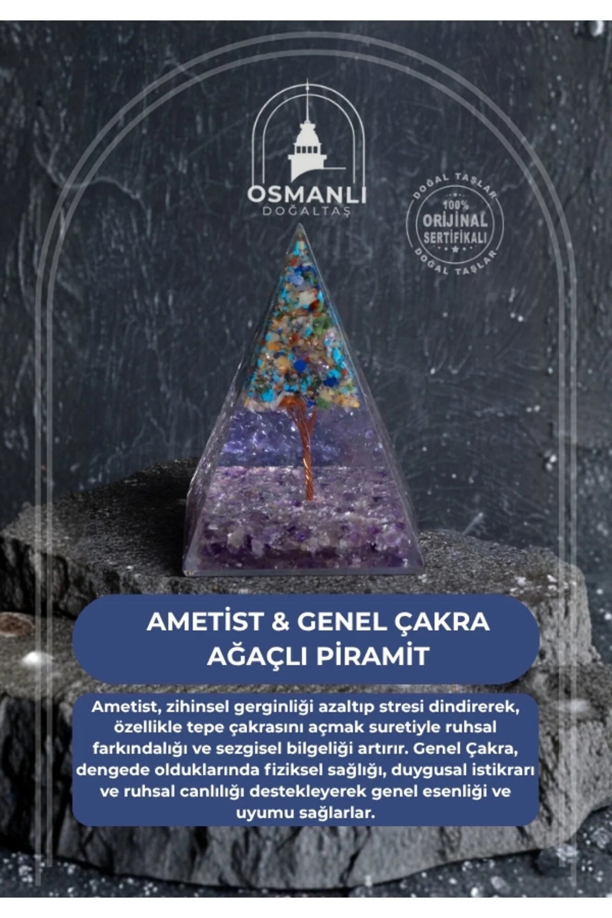 Sertifikalı Ametist & Genel Çakra Ağaçlı Piramit