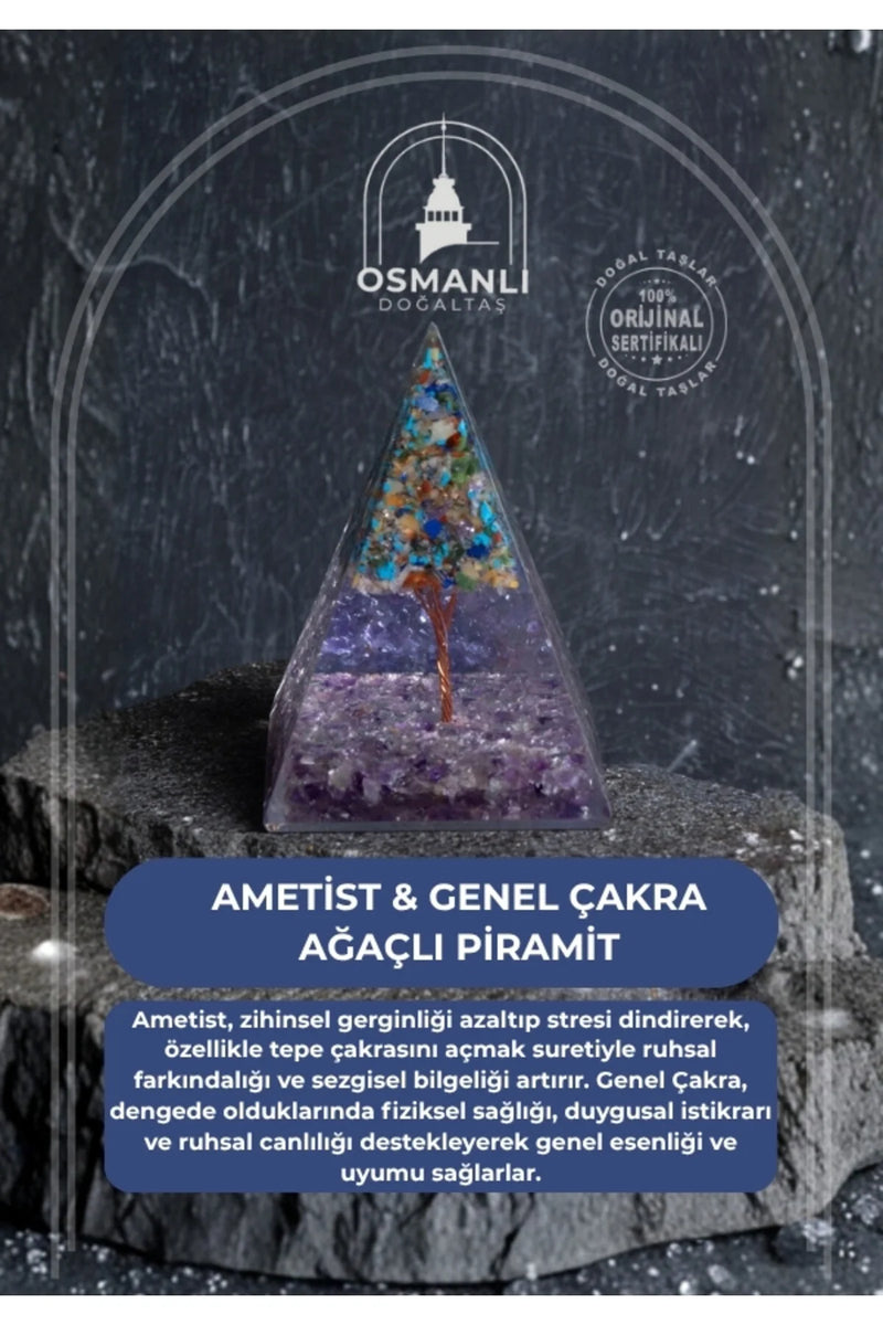 Sertifikalı Ametist & Genel Çakra Ağaçlı Piramit