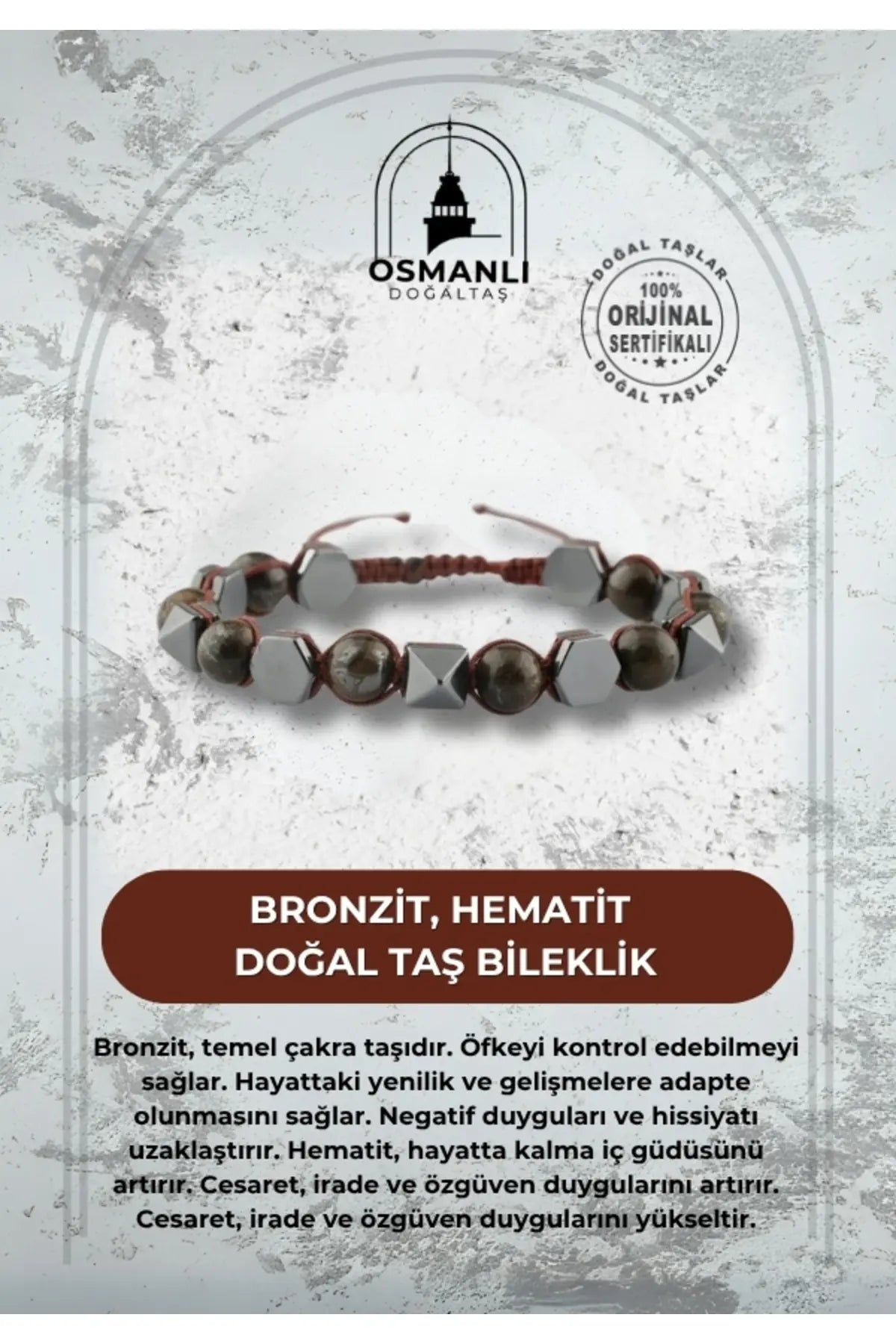 Bronzit-Hematit Doğal Taş Bileklik
