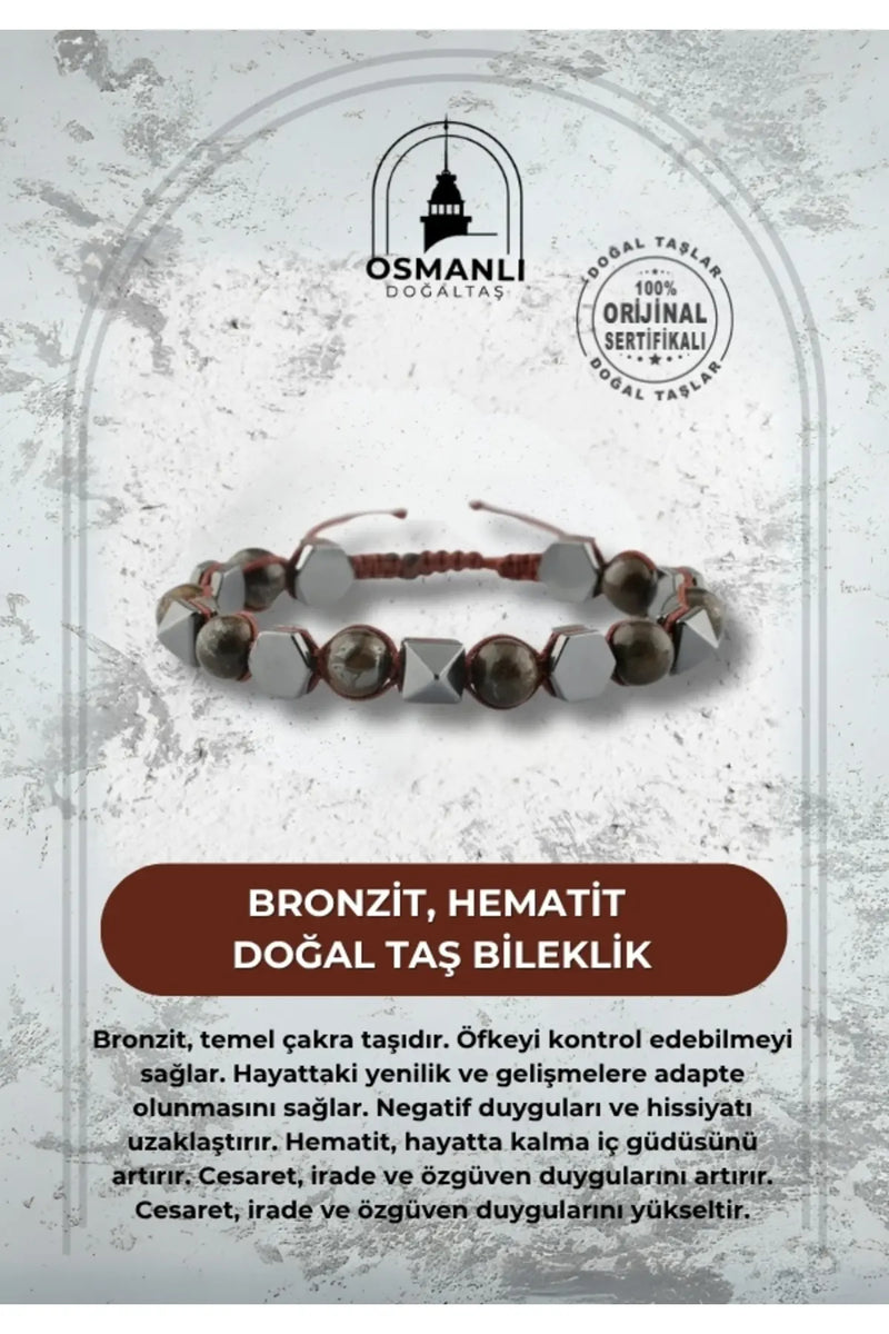 Bronzit-Hematit Doğal Taş Bileklik