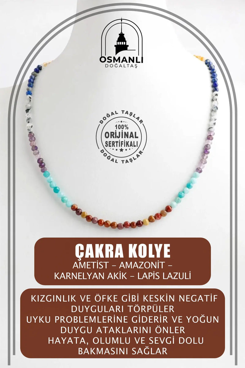 Çakra Kolye Amazonit, Ametist, Jasper, Karnelyan Akik, Lapis Lazuli
