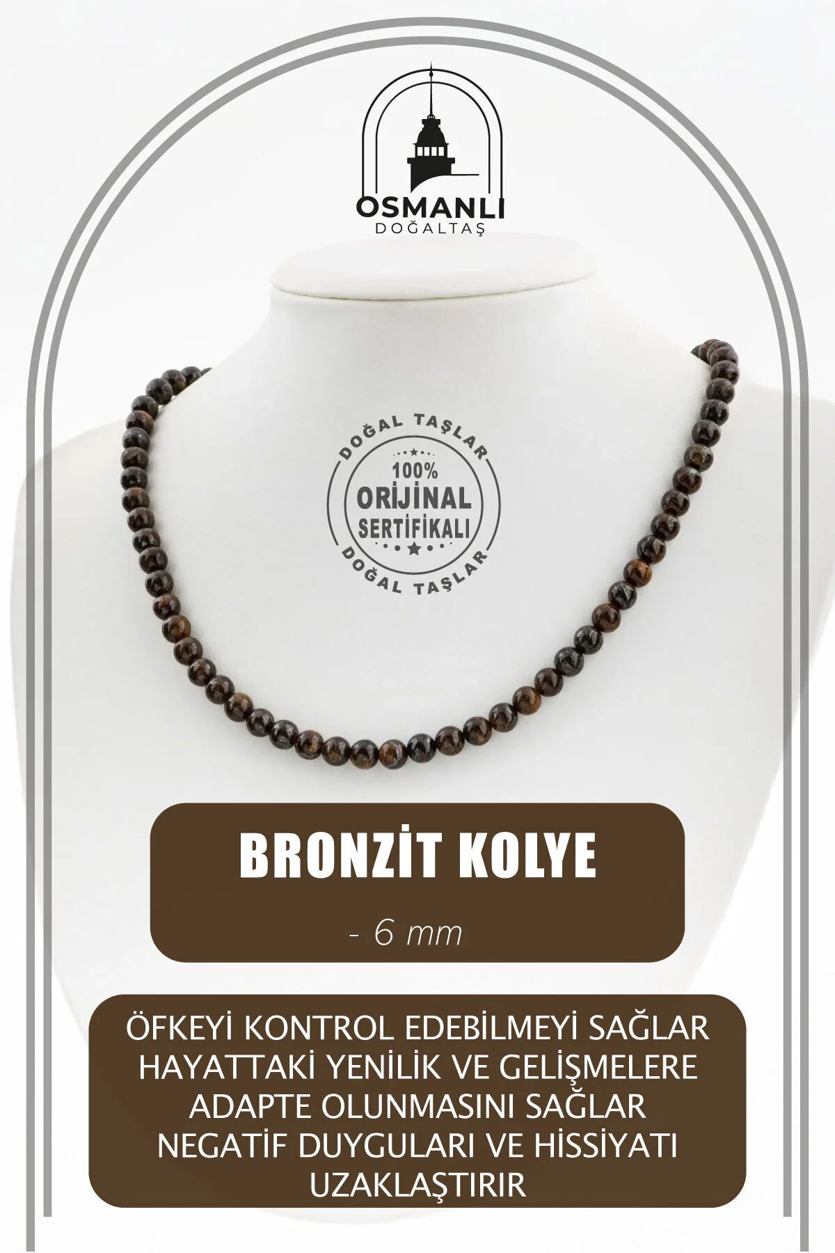 Bronzit 6 mm Dizi Doğal Taş Kolye