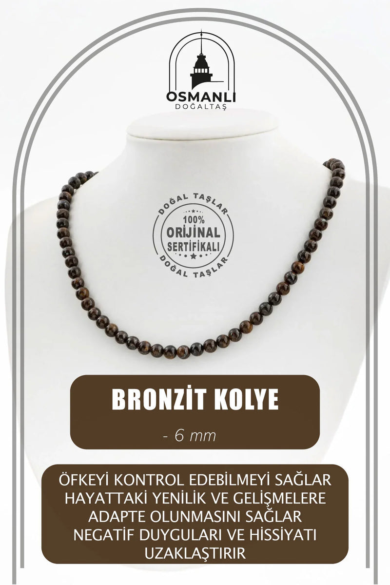 Bronzit 6 mm Dizi Doğal Taş Kolye
