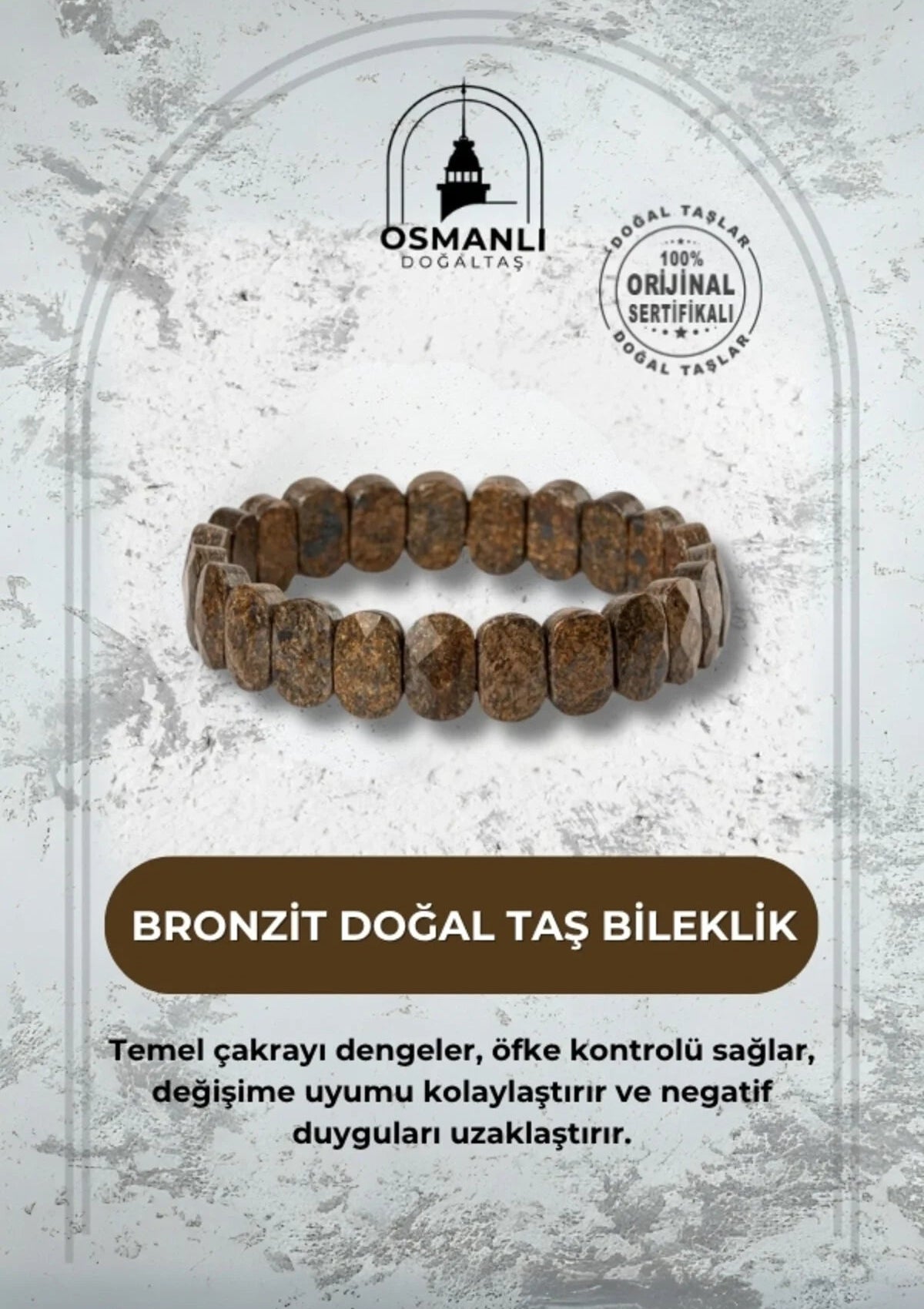 Bronzit Doğal Taş Geniş Kesim Bileklik