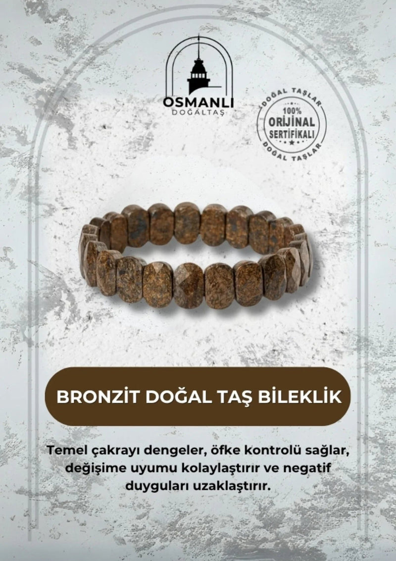 Bronzit Doğal Taş Geniş Kesim Bileklik
