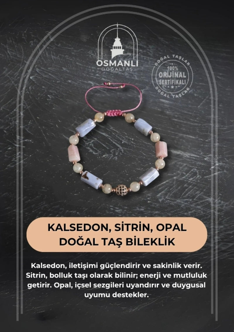 Sertifikalı Kalsedon, Sitrin ve Opal Doğal Taş Bileklik