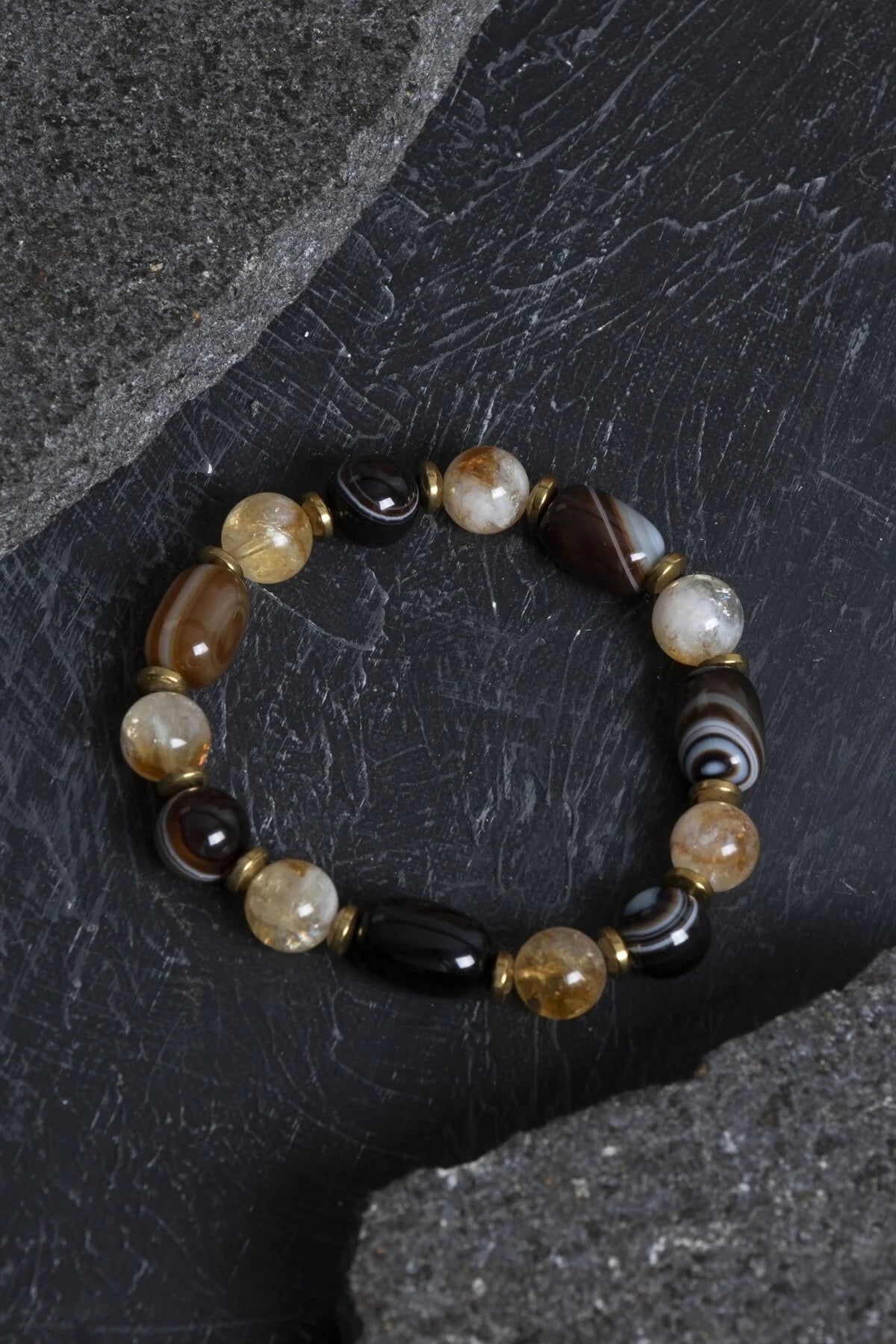 Sertifikalı Göz Akik ve Sitrin Doğal Taş Bileklik