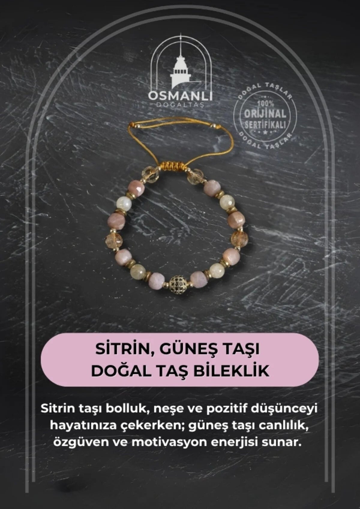 Sertifikalı Sitrin ve Güneş Taşı Doğaltaş Bileklik