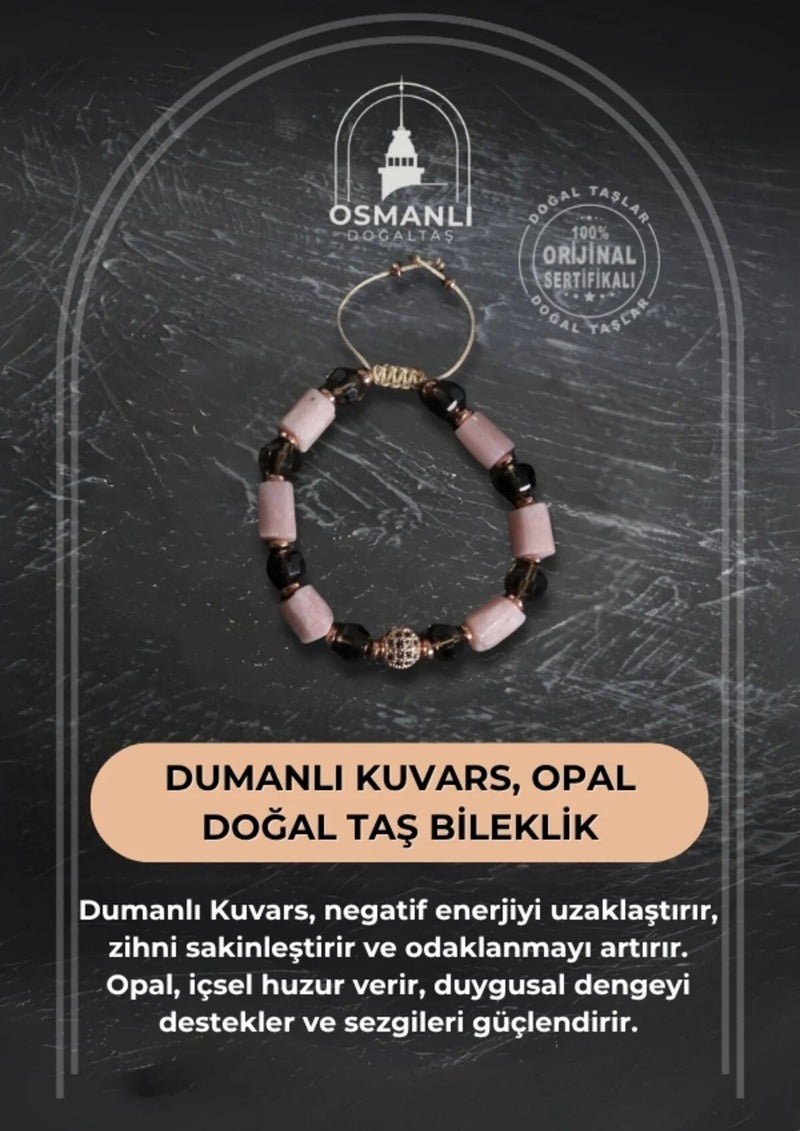 Sertifikalı Dumanlı Kuvars ve Opal Doğal Taş Bileklik