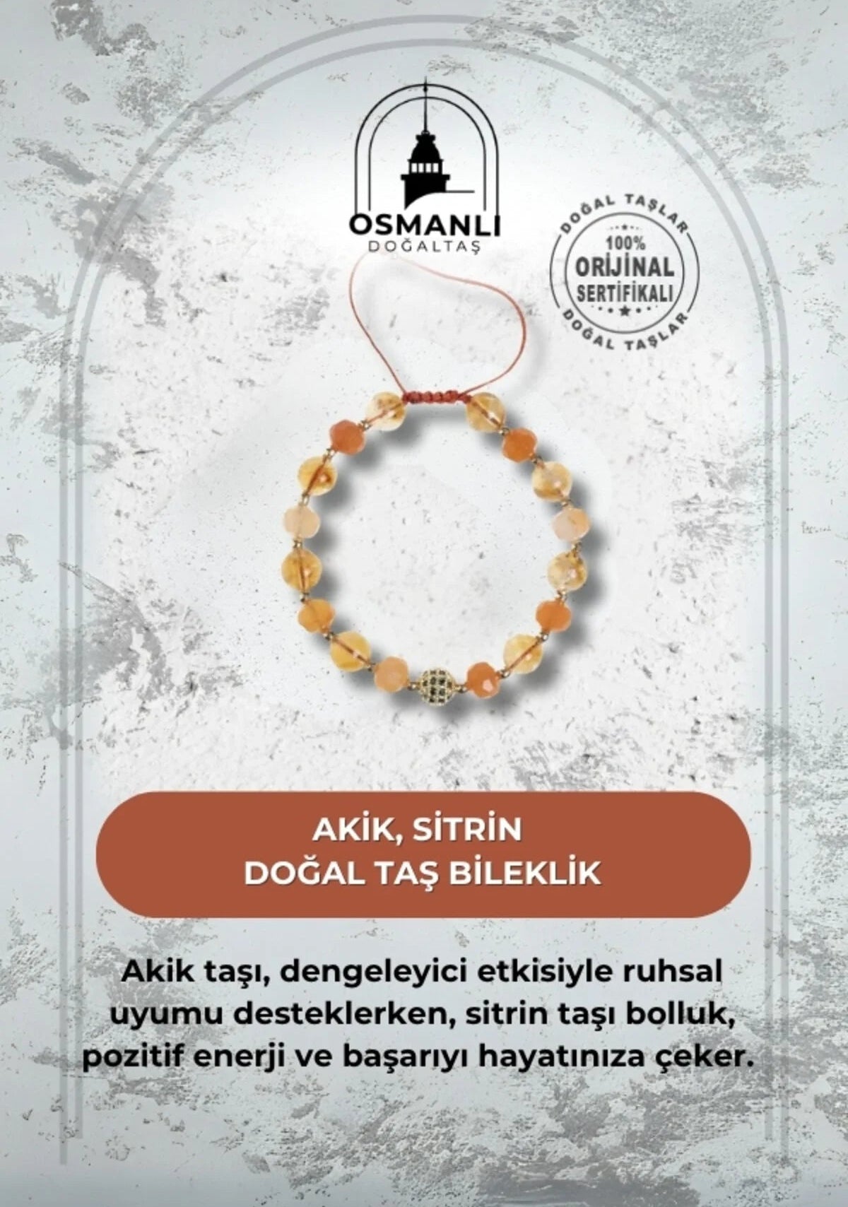 Sertifikalı Akik ve Sitrin Doğaltaş Bileklik