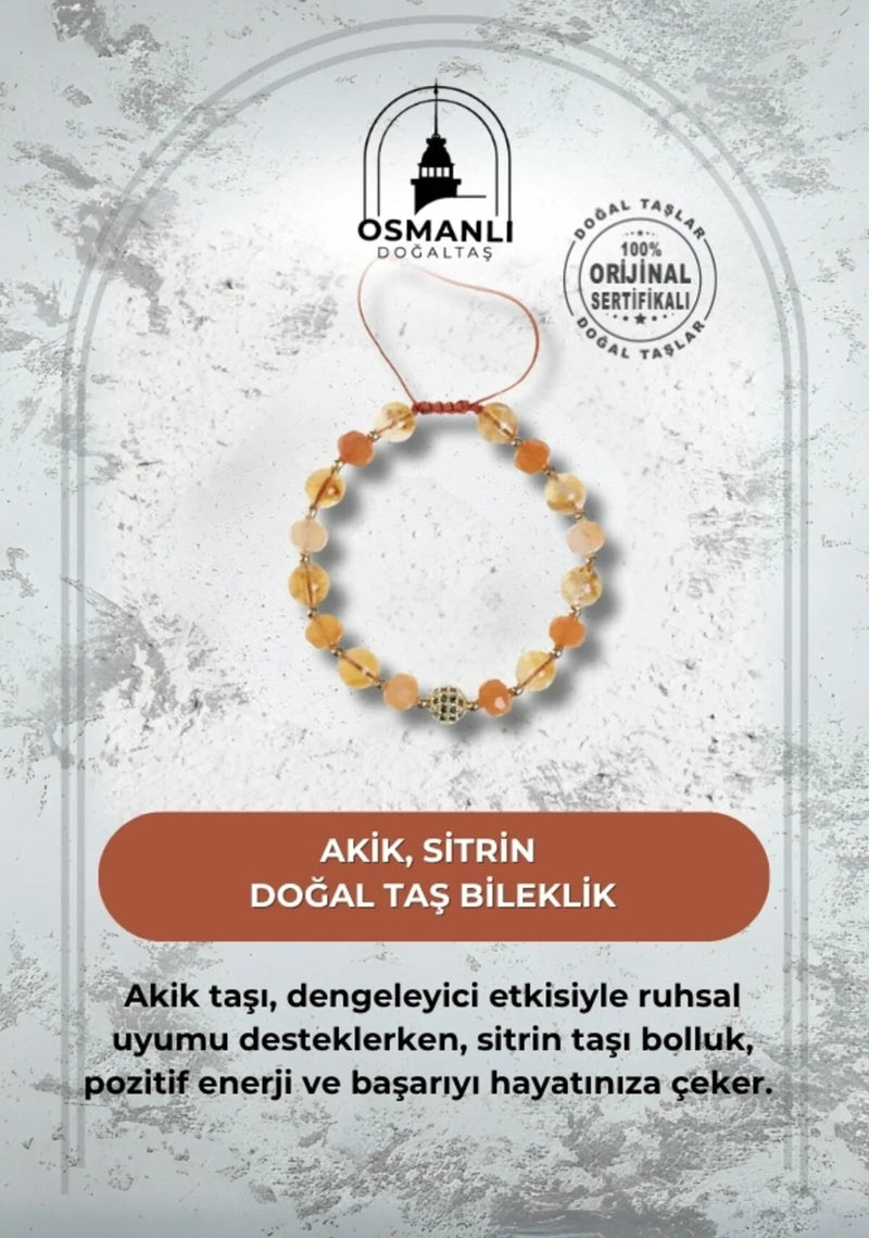 Sertifikalı Akik ve Sitrin Doğaltaş Bileklik