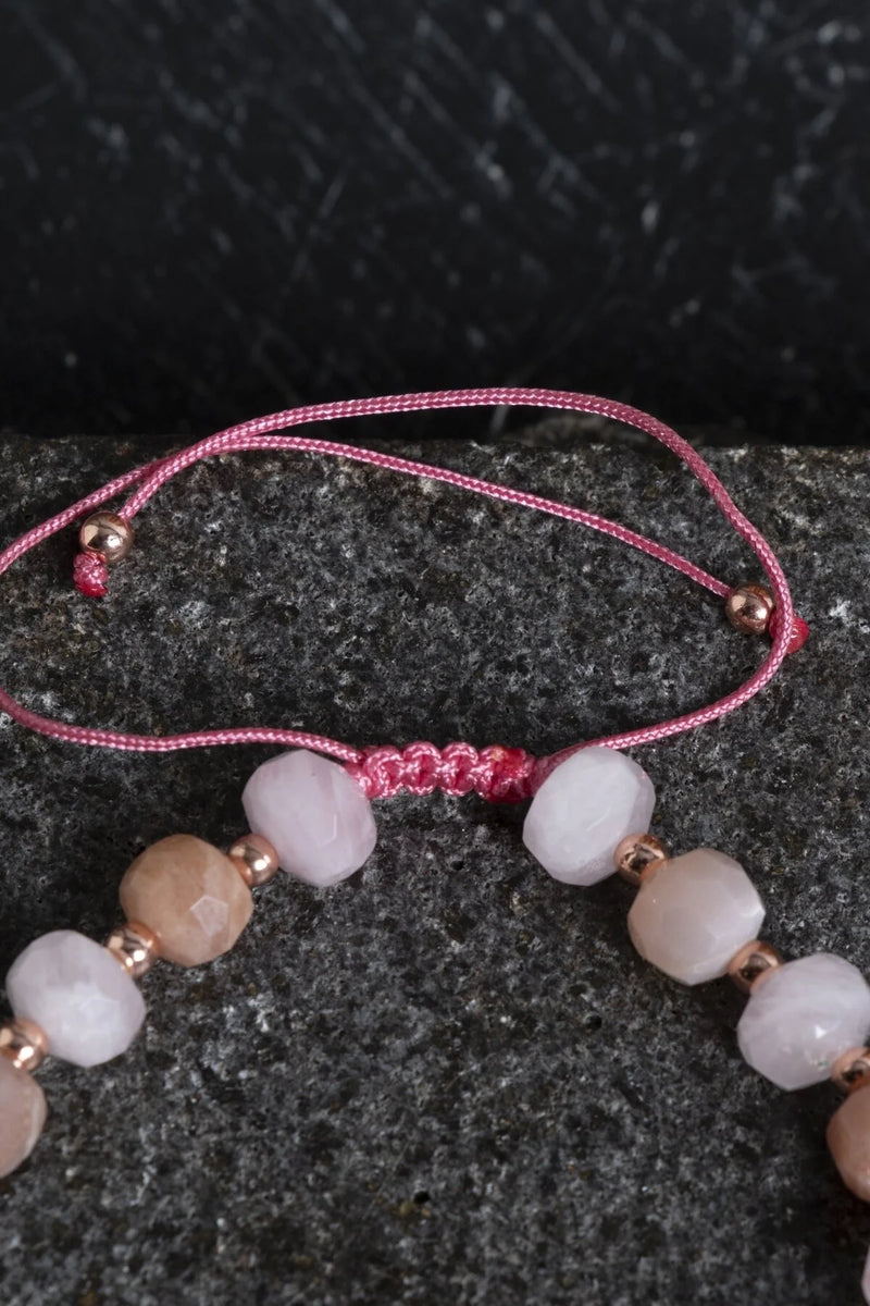 Sertifikalı Güneş Taşı ve Pembe Kuvars Bileklik